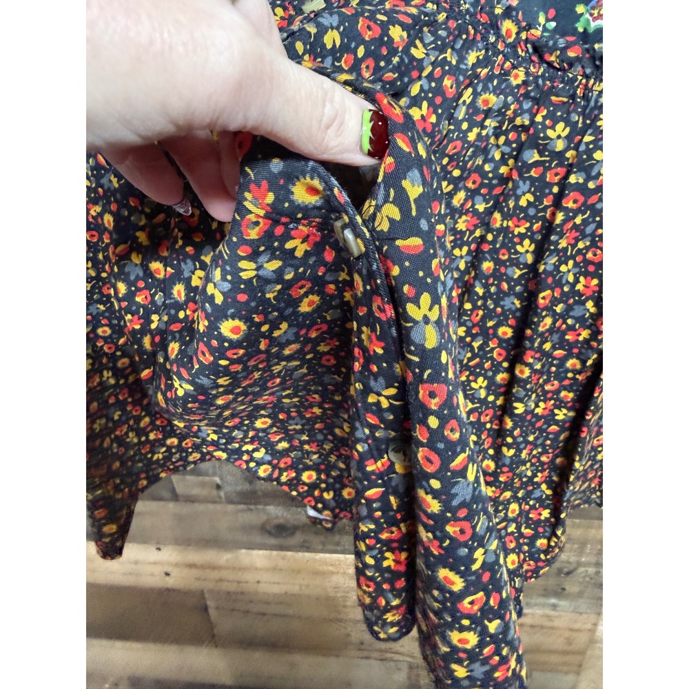 Maeve Anthropologie Mixed Floral Button Front Mini Dress Black Long Sleeve Sz 6 - Picture 7 of 9